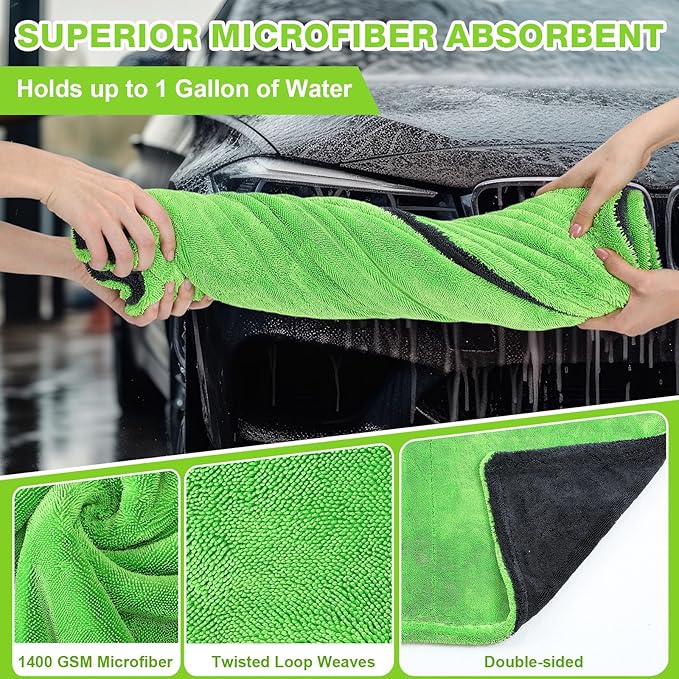 Boao 2 Pack Car Drying Towels 48"x24" Extra Large Microfiber Towels for Cars 1400gsm Super Absorbent Car Detailing Drying Towel Streak Free Lint Free No Water Spots Double-Twist Pile