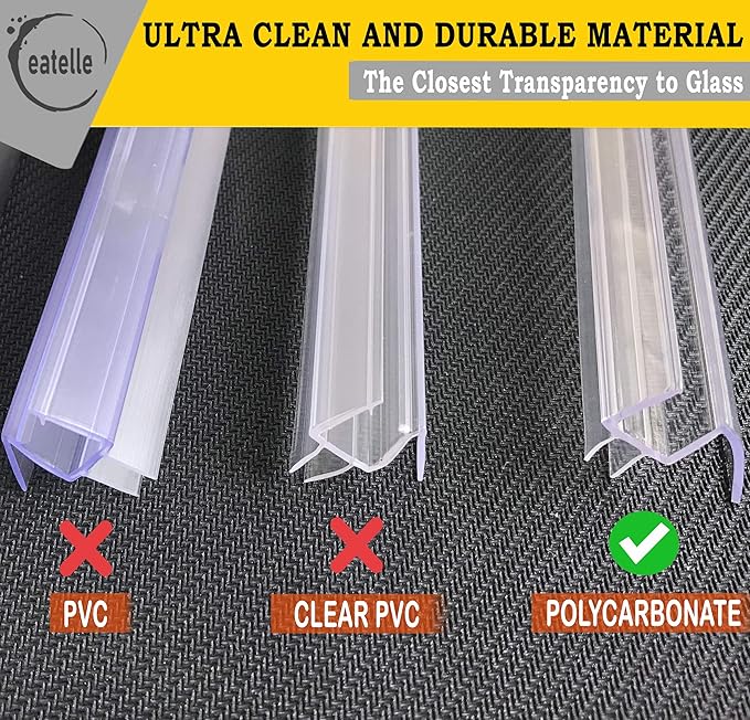 eatelle Shower Door Bottom Seal with Drip Rail for 1/4" (6mm) Thick Glass, 36" Long Sweep - Ultra Clear Polycarbonate