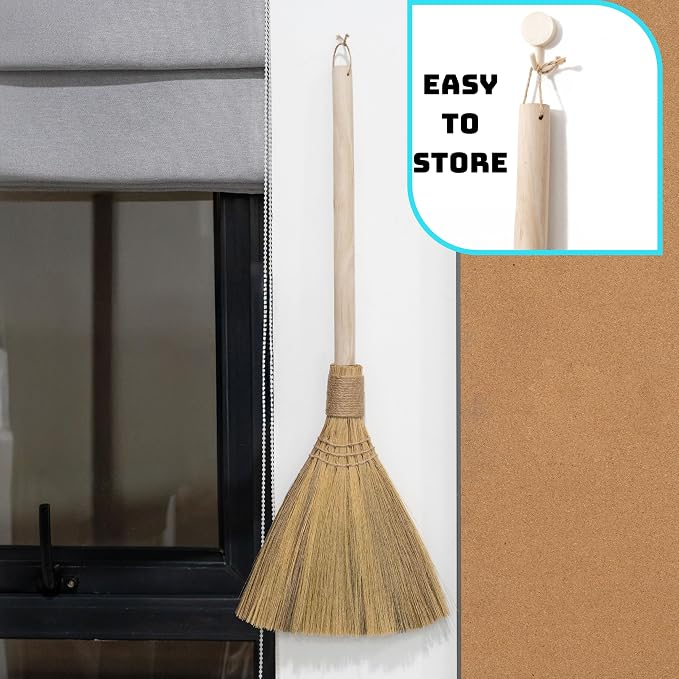 Natural Whisk Sweeping Hand Handle Broom - Brooms for Wedding Jumping Ceremony Halloween DIY Decoration - Vietnamese Straw Soft Broom - 12.2" Width, 28.35" Length