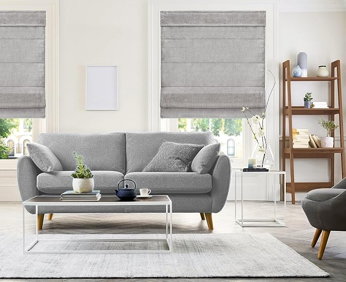 Chicology Cordless Roman Window Shade, Belgian Denim, 33"W x 64"H | Cordless Child-Safe, Room Darkening UV, Inside/Outside Mount, True-to-Size No Cut, Rich Textured Fabric, Spot-Clean Care Only