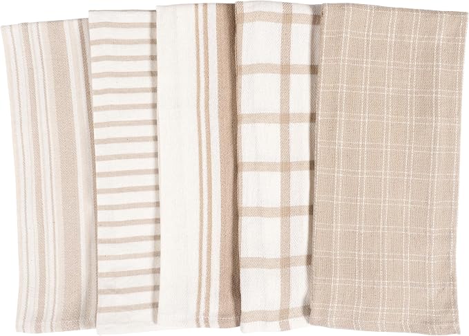 KAF Home Assorted Flat Kitchen Towels - Set of 10, 18 x 28 Inch (Beige)