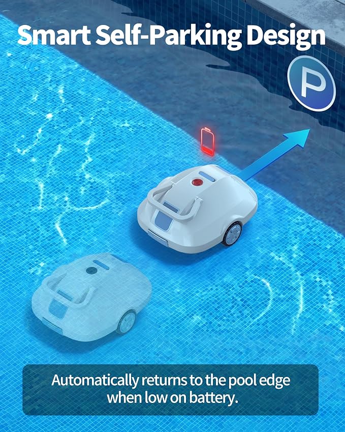 (2026 Upgrade) Robotic Pool Cleaner -Up to 250-Min Cordless Automatic Pool Vacuum Robot for Above Ground & Inground Pools -Powerful Suction Self-Parking for Swimming Pool up to2200 Sq. Ft -White