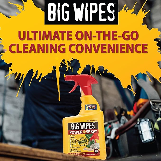 BIG WIPES Power Spray Heavy Duty Cleaning Solution for Tough Grime, Garage, Shop, and Professional Jobsite Use - 32 Ounces (8 Pack)