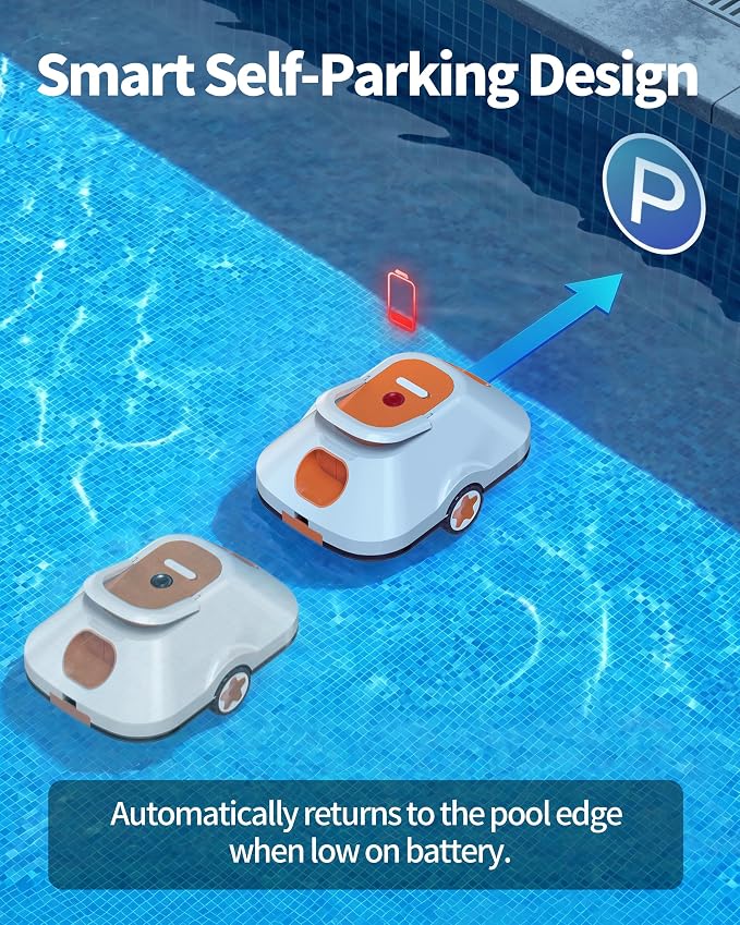 Robotic Pool Cleaner, Automatic Pool Cleaner with 210 Mins Runtime,Cordless Pool Vacuum for Above Ground & Inground Pools Coverage up to 2200 Sq.Ft,Auto-Parking,Easy Retrieve,Light Orange