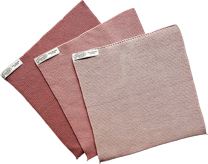 Solwang 3-Piece Danish Cotton Dishcloths in 100% Certified Organic Cotton Made in India (Smoky Rose Organic Combi)