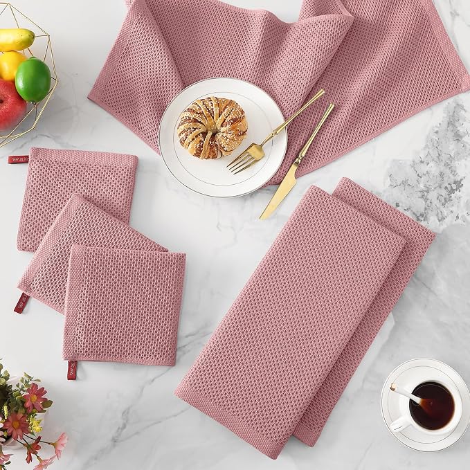 Kitinjoy 100% Cotton Waffle Weave Kitchen Hand Towels (13 X 28 Inches, Dried Roses), 4-Pack Super Soft and Absorbent Dish Towel for Drying Dishes