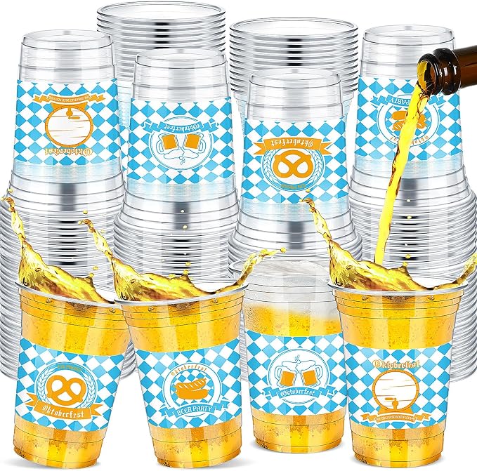 Jingmore 48 Pcs 12 oz Oktoberfest Clear Plastic Cups Oktoberfest Disposable Cups for Cold Hot Drinking Party Supply Festival Cups Beer Water Container for Beer Festival Carnival Party Favor