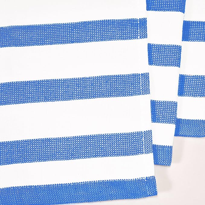Realm 17" x 27" 100% Cotton Kitchen Towel (4 Pack) | Stripe Pattern Nautical Blue | Soft, Plush & Absorbent with Solid White Backing