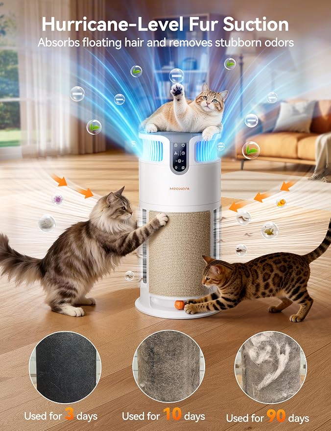 Meowant Pet Air Purifier for Home Large Room Up to 3900 Ft², U-Shape 360° Air Intake, H13 HEPA Filter Reduce Pet Hair Dander Odors Dust, Air Cleaner with Washable Pre-Filter, PM2.5 Monitor, Auto Mode