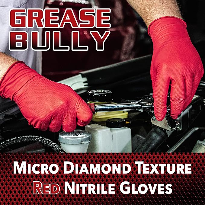 EPPCO Grease Bully 7-Mil Red Nitrile Gloves Disposable Powder Free, Latex Free Textured Superior Grip Glove for Mechanics