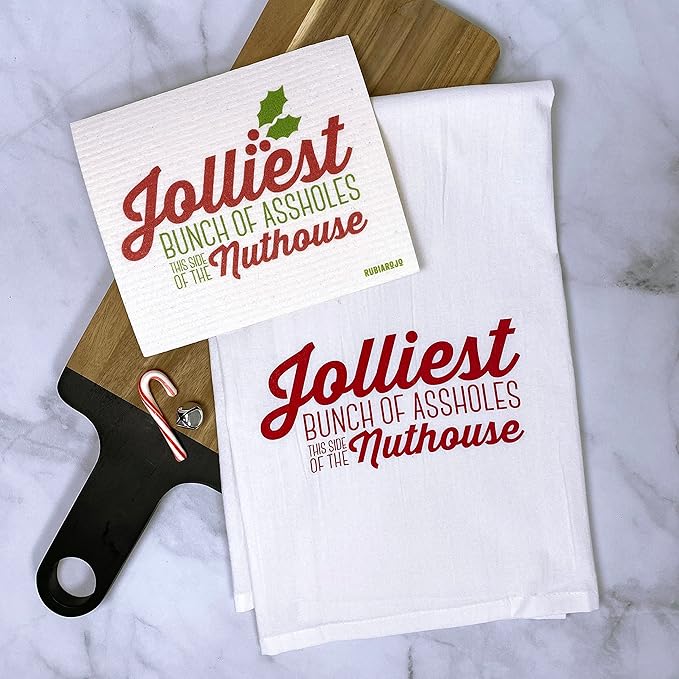 Jolliest Bunch of A-Holes Funny Christmas Movie Kitchen Towel