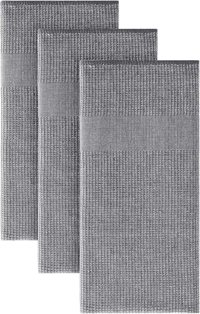 Homaxy Premium Kitchen Towels(18”x 28”, 3 Pack), Large Cotton Kitchen Hand Towels, Flat and Terry Dish Towels, 380 GSM Highly Absorbent Tea Towels Set with Hanging Loop, Grey
