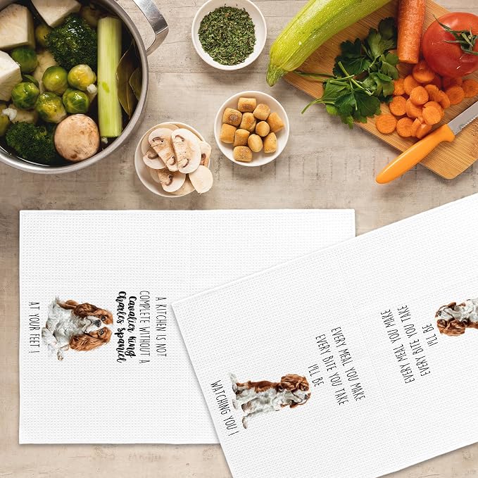 Cavalier King Charles Spaniel Dog Kitchen Towels Set of 2, Funny Dog Kitchen Decor, Dogs Gifts for Women Men Hand Towel, Pet Owner Gift Decorative Tea Towels Dish Towel 16x24 Inch