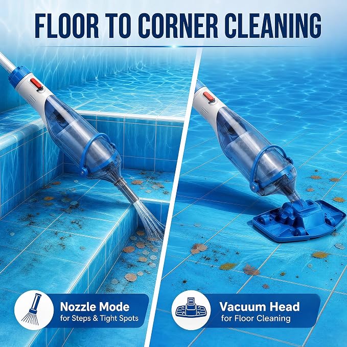 Cordless Handheld Pool Vacuum with Telescopic Pole, Rechargeable Pool Vacuum Cleaner, 18.5 GPM Strong Suction, Up to 60 Min Runtime, for Above Ground & Inground Pools, Hot Tubs & Spas