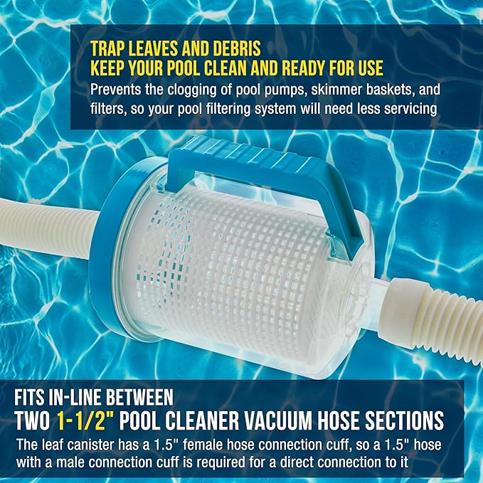 U.S. Pool Supply Pool Leaf Catcher - Inline Pool Leaf Canister, Vacuum for Inground Cleaner - Cleaning Filter Basket & Mesh Bag, Catch Leaves Debris, Compatible Replacement Part for Most Brands