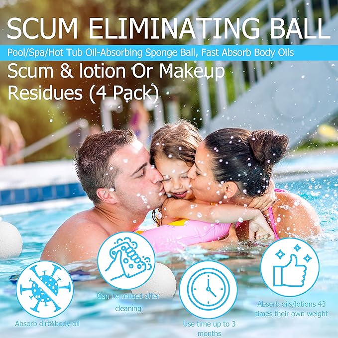 Compatible with Reusable Scum Oil Absorbing Sponge for Hot Tub, Spa, Swimming Pool, 4 Pack