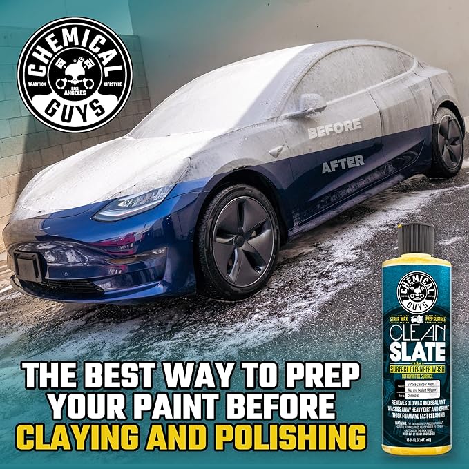 Chemical Guys CWS80316M Car Wash Starter Bundle - Clean Slate Deep Surface Cleaning Car Wash Soap, 16 oz, Citrus Scent + Green Chenille Wash Mitt (2 Items) Works on Cars, Trucks, SUVs, RVs & More