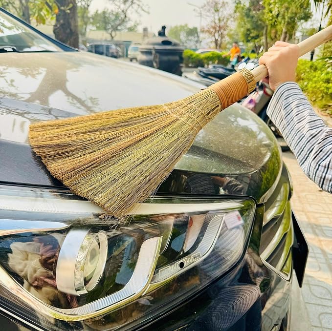 Vietnamese Natural Whisk Broom - Straw Soft Broom - Long Handle Broomstick for Cleaning, Decoration, Wedding with 45.28 inch Length