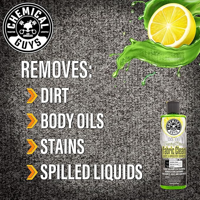 Chemical Guys CWS203DK Foaming Citrus Fabric Clean Carpet & Upholstery Cleaning & Protectant Bundle with HydroThread, Drill Brush and Spray Bottle (Car Carpets, Seats & Floor Mats) 4 Items