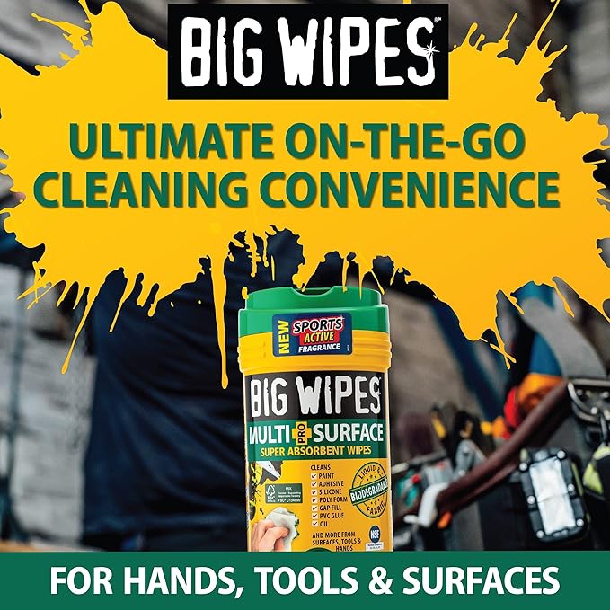 BIG WIPES Heavy Duty Multi Surface Canister, Super Absorbent Cleaning Cloths for Hands, Surfaces, and Tools - 80 Count Canister (1 Pack)