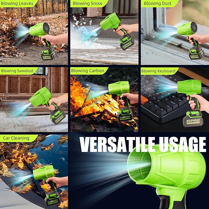 Portable Electric Cordless Leaf Blower – 400000RPM Handheld Blower with 4.0Ah Batteries & Charger, Variable Speed Lightweight Air Duster for Snow, Lawn, Patio & Dust Cleaning, Green