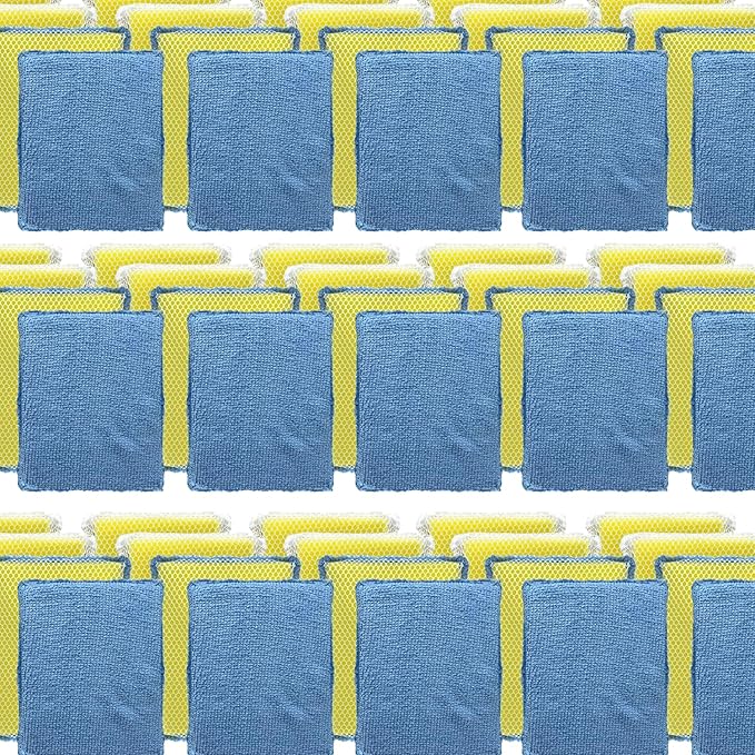 LOLA Microfiber & Nylon Net Sponges, 288 Pack, 144 Dual Sided Non-Scratch Sponge Pads and 144 with Microfiber Cloth One Side & Netting the Other Side