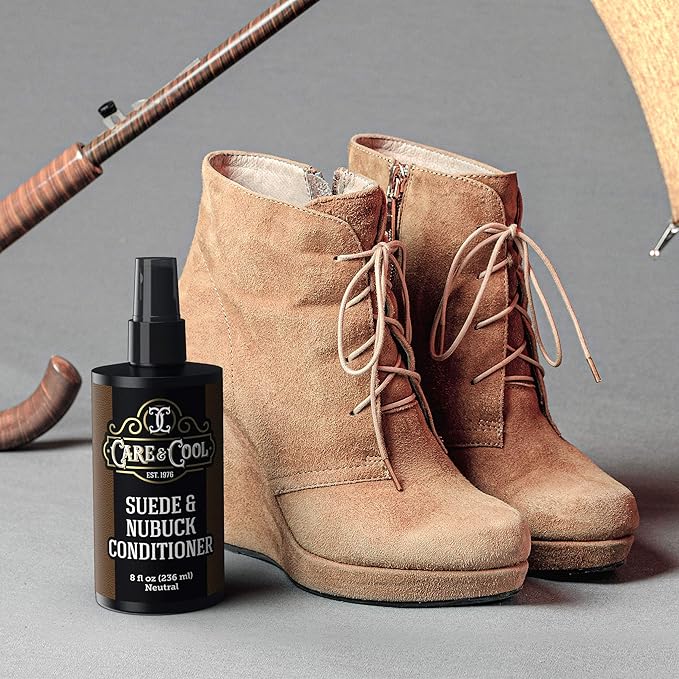 Care & Cool Suede and Nubuck Conditioner, Renovator, and Protector (8 Fl Oz). Your Best Choice for Waterproofing and Rejuvenating The Delicate Structure Against The Elements and Abrasive Impurities.