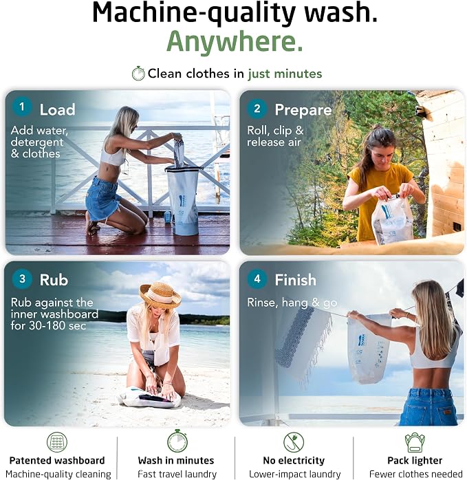 Scrubba Wash Bag Untouched - Patented Washboard-in-a-Bag™ Portable Travel Washing Machine Made with Recycled Polyester - Wash Clothes Anywhere in Minutes (5 oz)