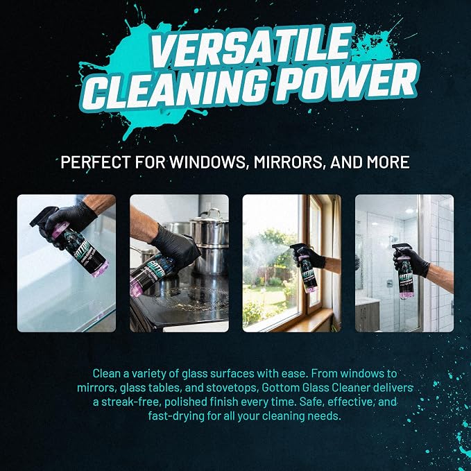 Gottom Glass Cleaner – 128oz, Ammonia Free, Streak-Free Window & Glass Cleaner, Safe on Tint – Perfect for Mirrors, Windows, & Glass Surfaces – Effective Dirt & Grime Remover