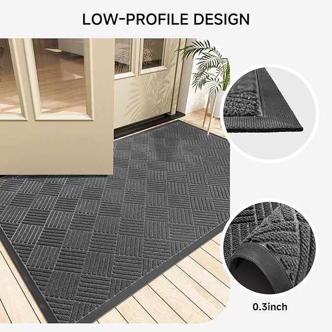 100pointONE Front Door Mat, Heavy Duty Indoor Outdoor Doormat, 72" x 48" Low Profile Outdoor Mats for Home Entrance, Stain and Fade Resistant Welcome Mat Ideal for High Traffic Area, Diamond Grey