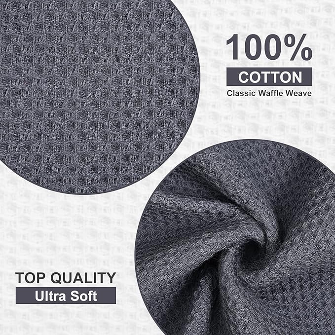 Homaxy 100% Cotton Waffle Weave Kitchen Towels, 13 x 28 Inches Super Absorbent and Machine Washable Dish Towels for Drying Dishes, 4-Packs, Dark Grey