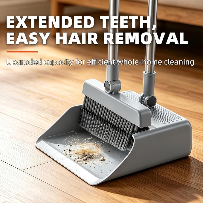 SDSM 4 in 1 Multifunctional Broom and Dustpan Combo Set, Heavy Duty Brooms with 52" Long Handle, with Squeegee and Cleaning Brush, for Clean Home Kitchen Bathroom Office, Sweeping indoor Outdoor Floor