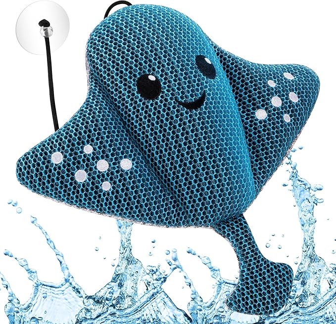 Ray Hot Tub Scum Absorber - Reusable Stingray Floating Spa Sponge & Oil Remover with Optional Tether - Washable Devilfish Oil Absorbing Sponge for Jacuzzi, Pool, and Bath (Manta Ray 1 Pack)