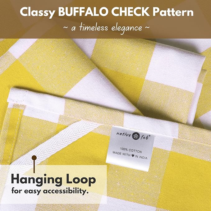 Native Fab Yellow Buffalo Dish Towel 16"x26", Set of 12 - Cotton Plaid Towels, Soft Absorbent Dishcloths with Hanging Loop, Kitchen Towels for Quick Drying - Yellow White