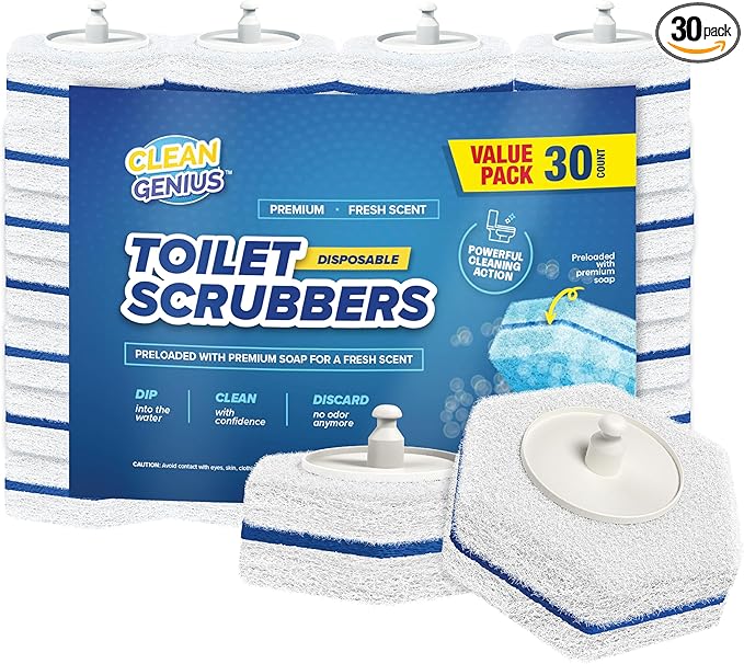 CleanGenius Disposable Prefilled Toilet Cleaning Scrubbers (30 Count)
