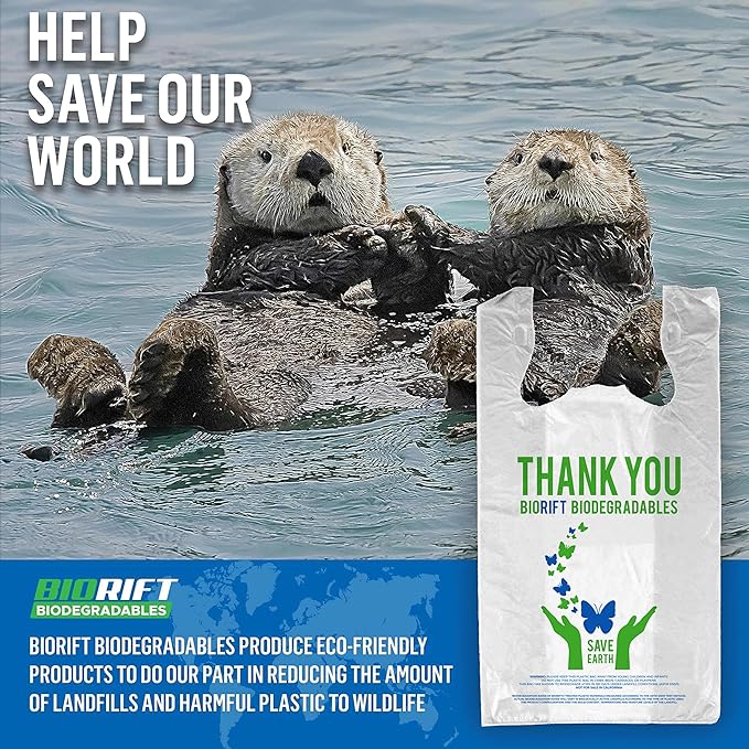 BioRift Thank You Bags | 1000 Count Bulk Large T-Shirt Grocery Bags w/Handles, Extra Thick & Durable Shopping Bags for Grocery, Restaurants, Retail Stores & Takeout | 12" x 6.5" x 22" | Made in USA