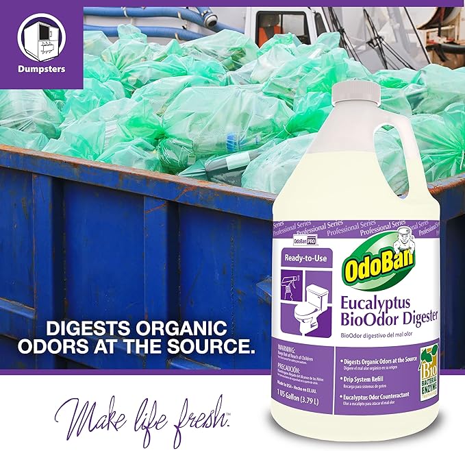 OdoBan Professional Cleaning Ready-to-Use BioOdor Digester Harsh Aroma Counteractant, Made in the USA, Eucalyptus Scent, 4-Pack, 1 Gallon Each