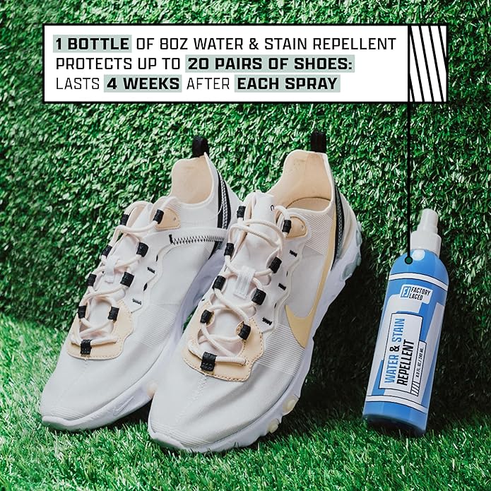 FACTORY LACED Sneaker Care Kit — Shoe Cleaner with Deodorizer & Water Repellent Spray, 2 Brushes & Microfiber Towel — Works on Jordan, Nike, Adidas — Leather, Suede, Canvas & Mesh