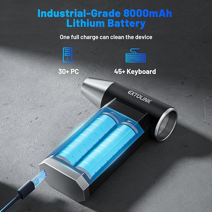 L8 Compressed Air Duster 180,000 RPM 4-Speed Electric with TurboJet Mode, 8000mAh Battery & Cleaning Kit, for Desktop, PC, Keyboard, Laptop, Car, Home