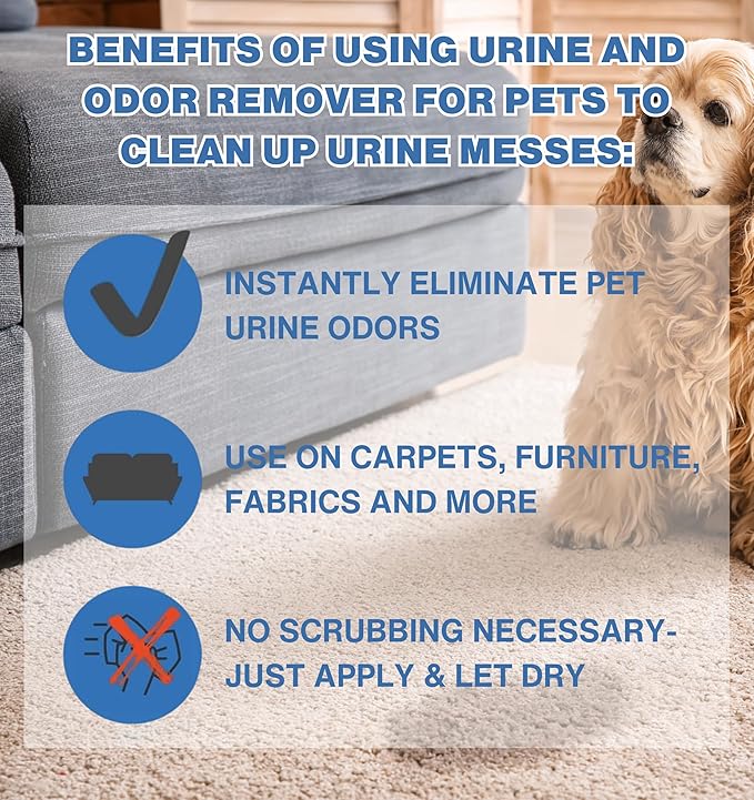 Pet Urine Odor Eliminator and Remover for Cat and Dog Urine, Oxidizer Based Pee Cleaner Destroyer for Carpets, Rugs, Mattress, etc. 128 Oz (1 Gallon)