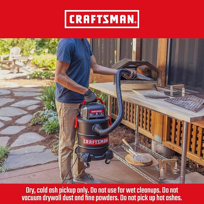 CRAFTSMAN CMXEVBE17050 5 Gallon 7.8 Amp Ash and Grilling Vacuum | Portable Dry Only Shop Vacuum with Drum Filter, Cartridge Filter, Hose and Attachments for Cool/Dry Ash Cleaning