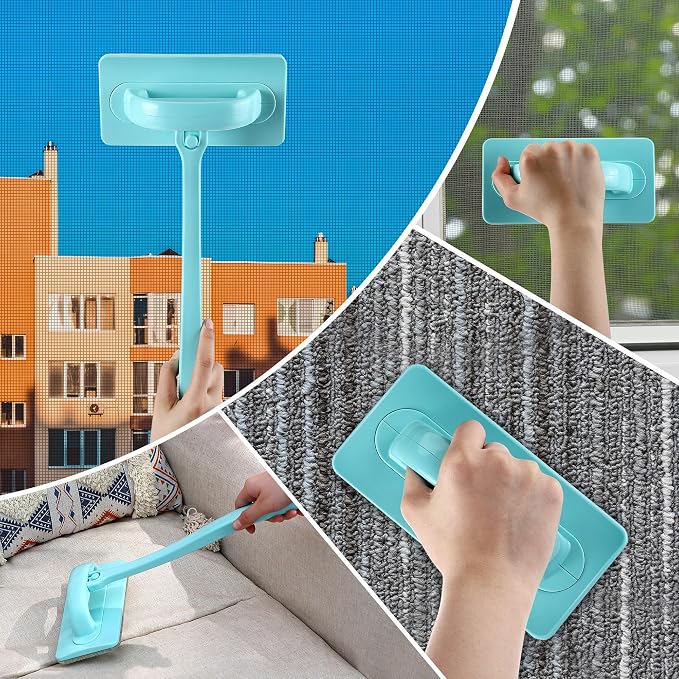 Window Screen Cleaner Brush, Mesh Window Cleaning Brush Kit with Replaceable Heads and Detachable Handle, Wet & Dry Dual Use for Screens, Doors, Patio(5 Pack)