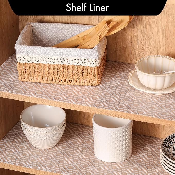 Cooyes Shelf and Drawer Liner for Kitchen Cabinets – Non-Adhesive, Waterproof, Non-Slip Cabinet Liners for Scratch Protection, Desk, Refrigerator, Shelves, Drawers with Modern Pattern