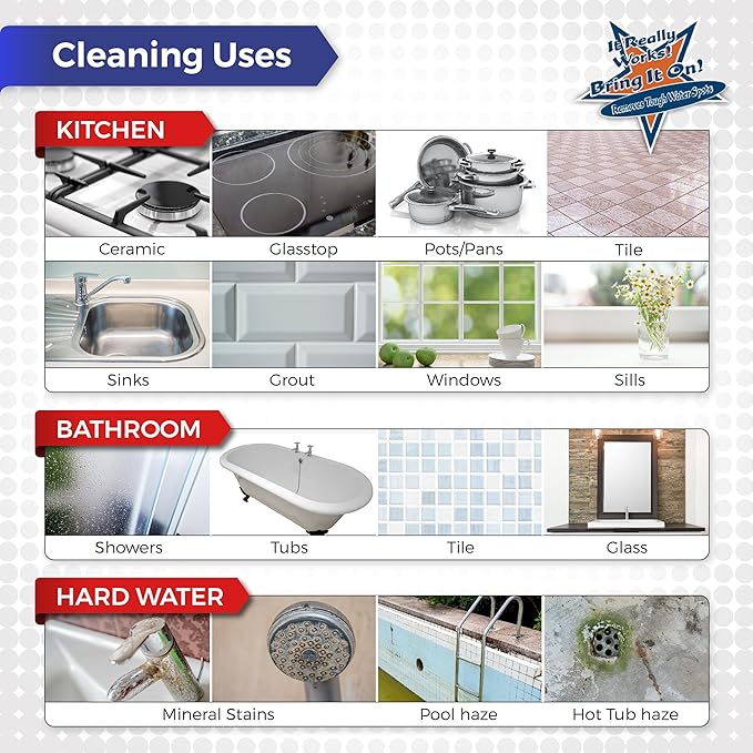 BRING IT ON! CLEANER Hard Water Stain Remover 32 Ounce 2 Pack, Shower Door Cleaner, Clean Tile and Grout, Windows, Fiberglass, Tubs, Chrome