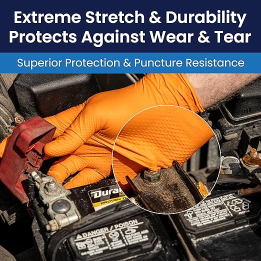 Adenna ProWorks CATCH Disposable Nitrile Gloves – 9 Mil, Heavy Duty Work Rubber Glove with Raised Pyramid Grip, Non–Latex & Powder Free, Pack of 90, 2X–Large, Orange