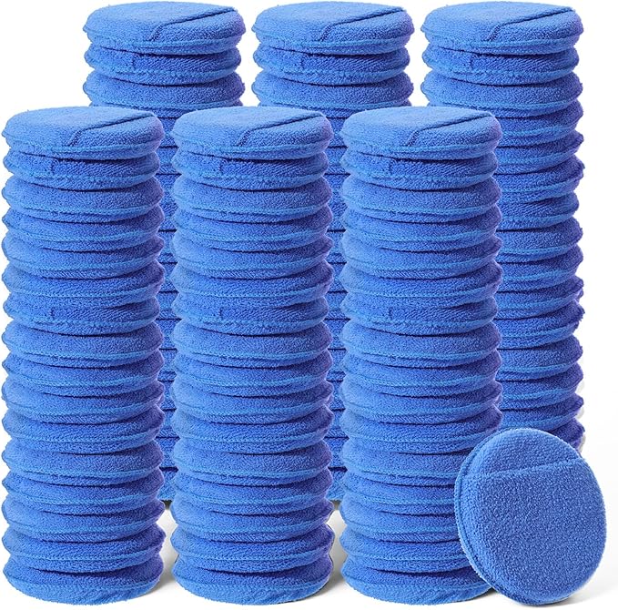 144 Pcs 5 Inch Blue Waxing Sponges Finger Pocket Microfiber Car Polishing Pads, Reusable Buffing Foam Pads for Car Detailing, Cleaning Fine Polishing, Auto/Home Use