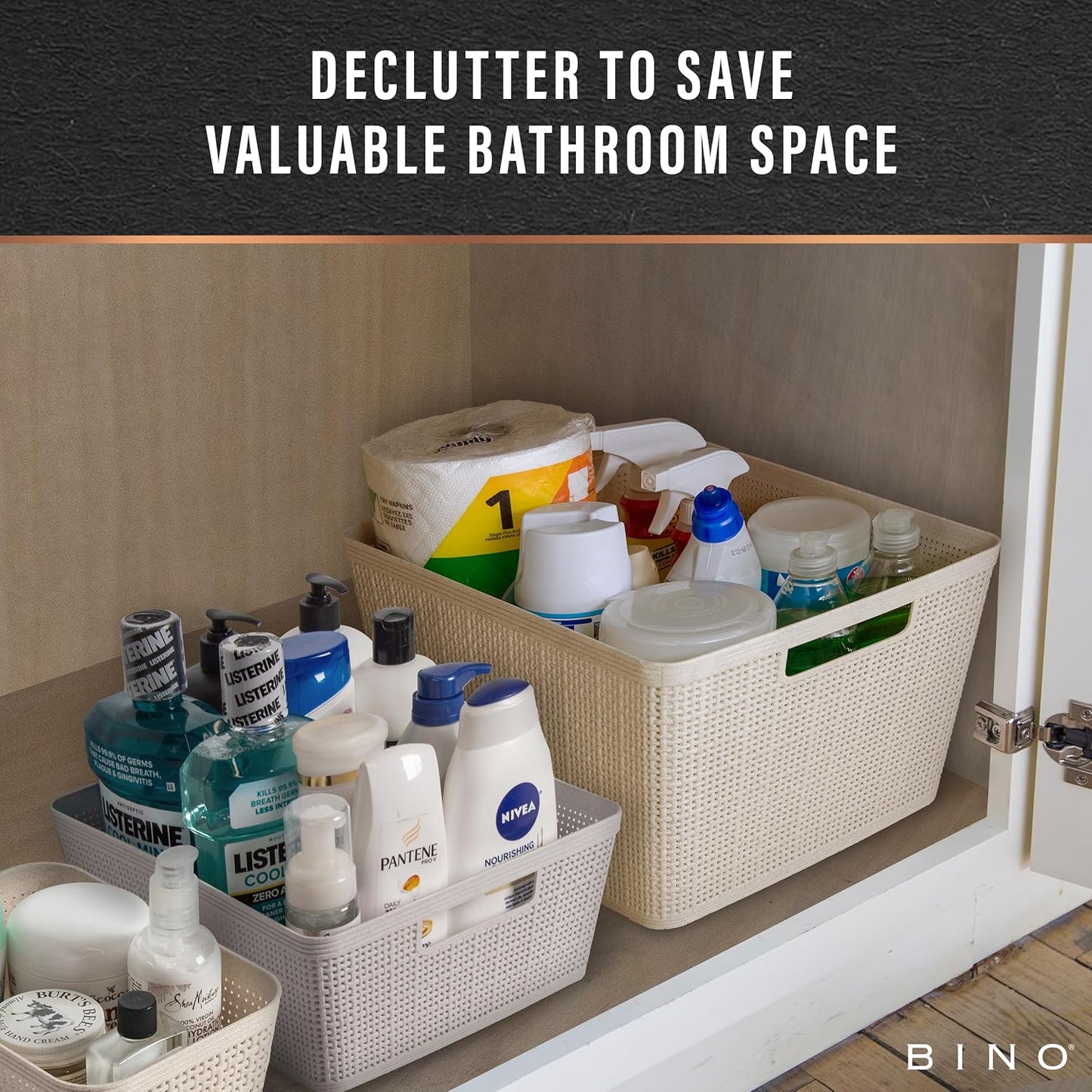 BINO | Woven Plastic Basket | XS (Natural Grey), 5-Pack | THE JUTE COLLECTION | Home Organization, Space - Saving Storage, Stylish Design | Jute Basket | Plastic Storage Basket