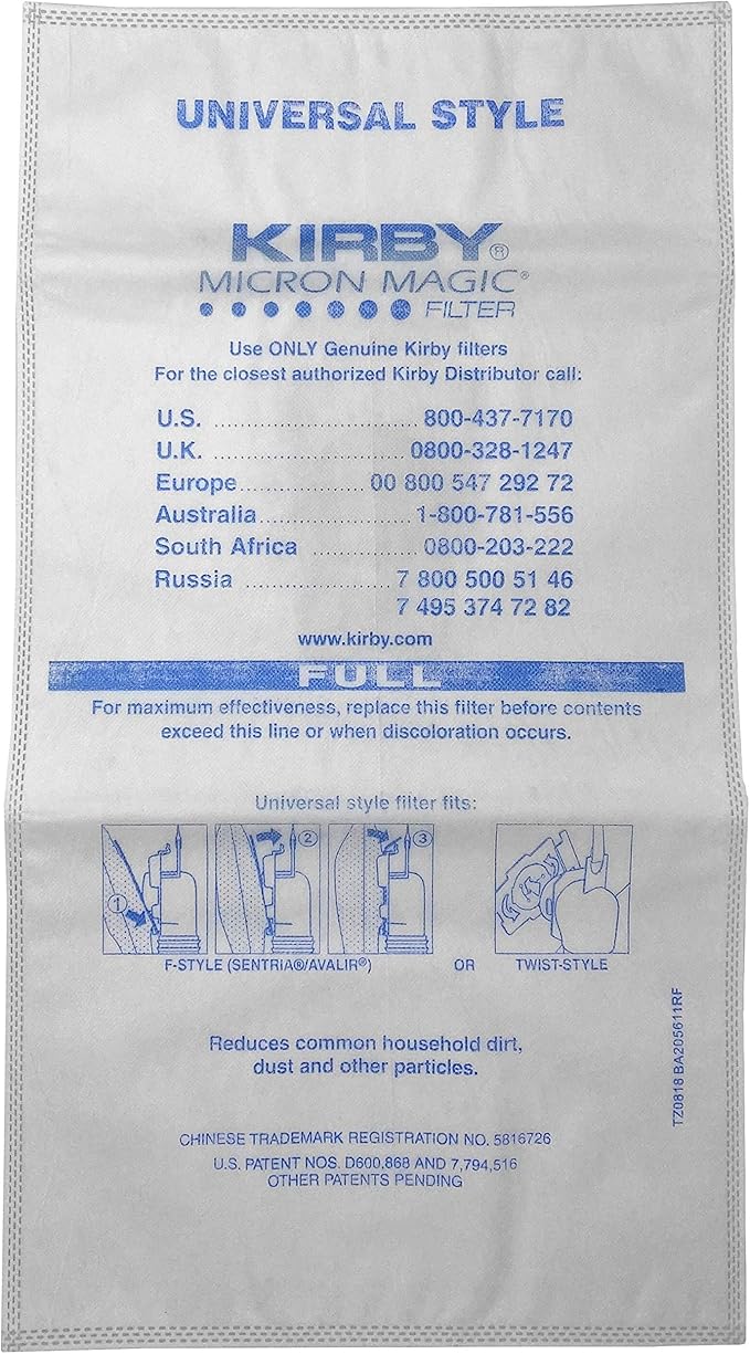 Kirby Micron Magic HEPA Filter Bags 6-Pack, Part #204811 | Genuine Kirby OEM | Fits F-Style & Twist-Style Kirby Vacuums (Avalir, Sentria, G Series)