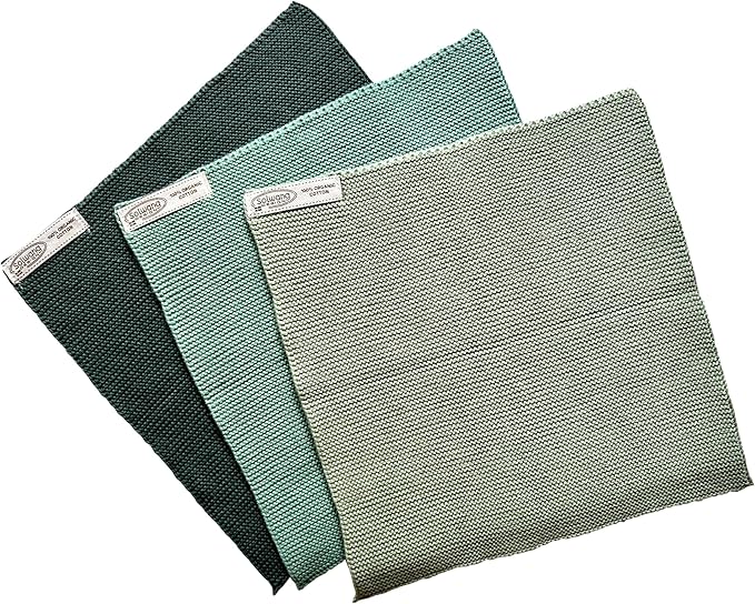 Solwang 3-Piece Danish Cotton Dishcloths in 100% Certified Organic Cotton Made in India (Rustic Green Organic Combi)