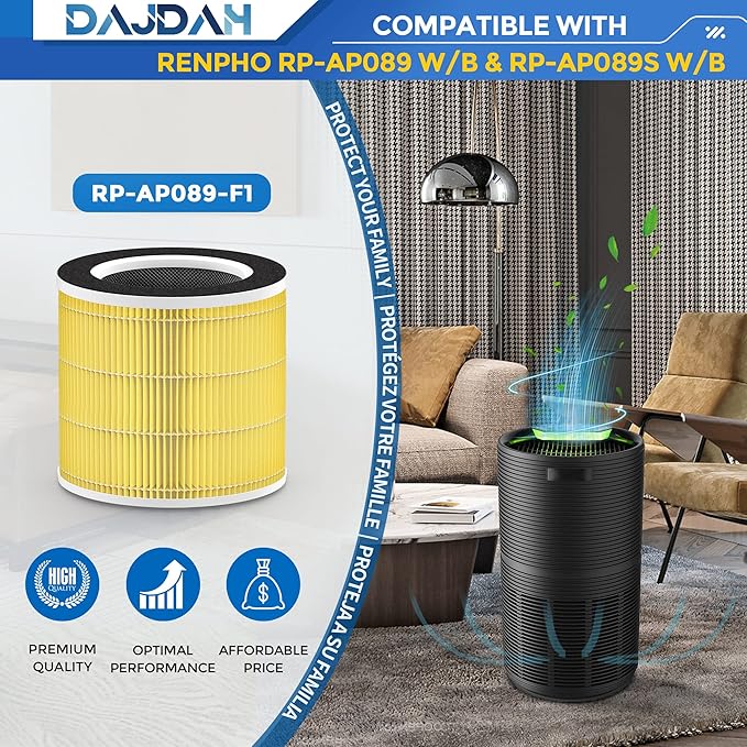 RP-AP089-F1 RP-AP089B Filter Compatible with RENPHO Air Purifier Replacement Filter RP-AP089 for RENPHO RP-AP089W RP-AP089B RP-AP089S with H13 True HEPA Especially for Pet Allergy, RP-AP089-F2, 1-Pack